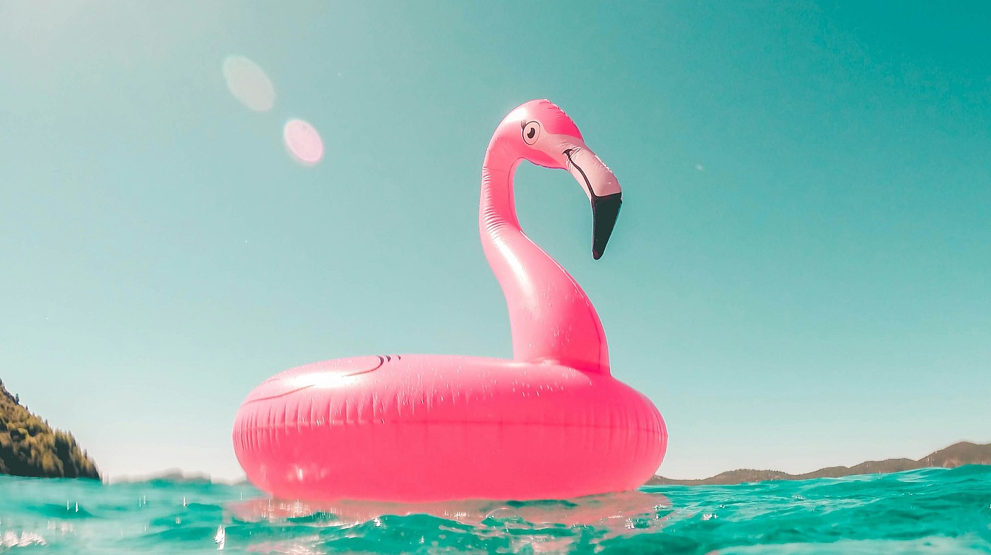 Rosa Flamingo-Schwimmring im Wasser